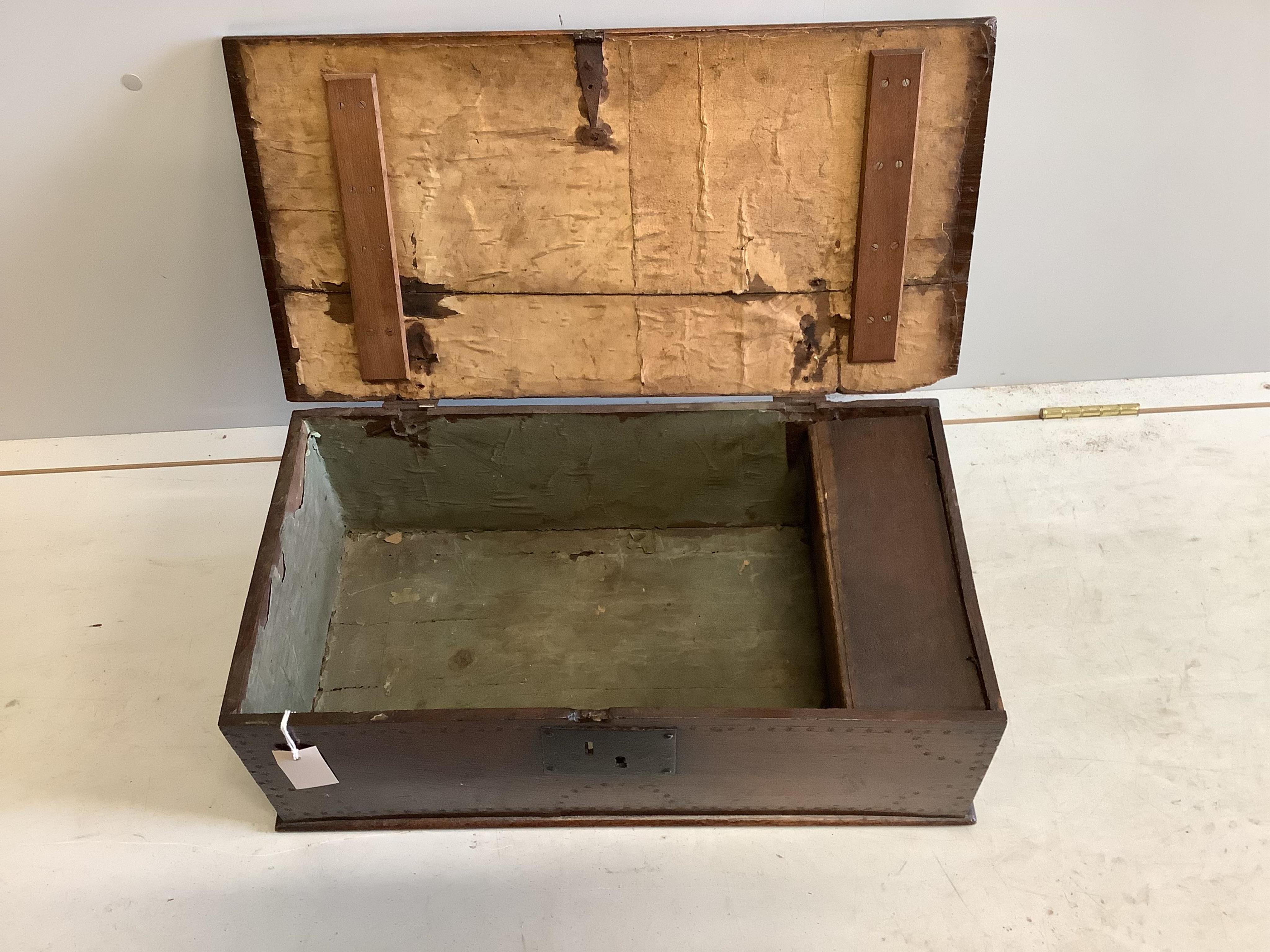 An 18th century oak bible box, width 63cm, depth 33cm, height 22cm. Condition - fair